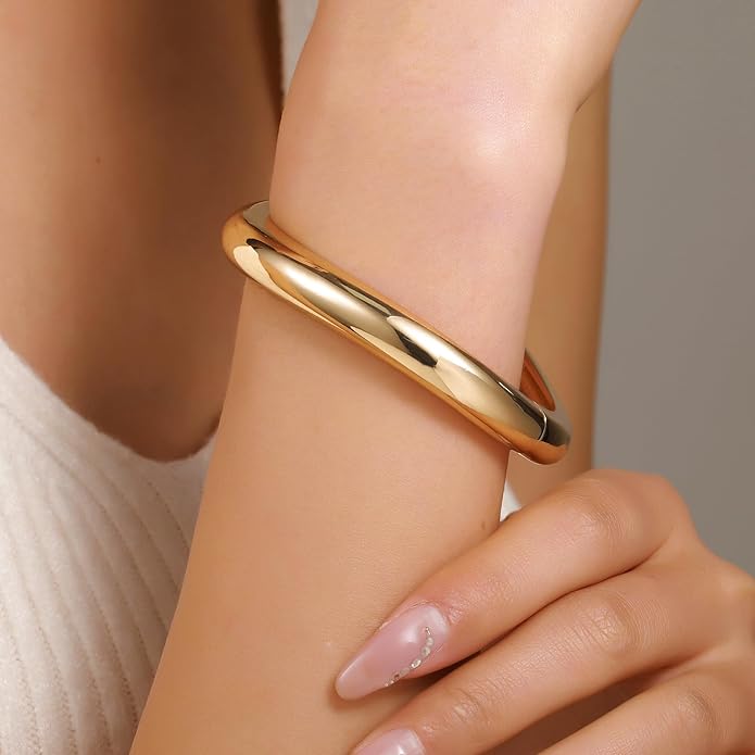Chunky Gold/Silver Gold Cuff Bangle Bracelets for Women Trendy Hinged Cuff Open Wide Chunky Gold Bracelet Minimalist Bangle Jewelry Gift