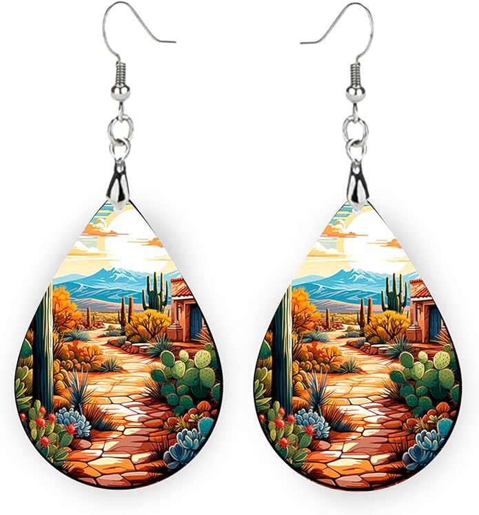 Teardrop Wood Earrings Light Weight Printed Image Dangle Jewelry, Fun and Funky Earrings