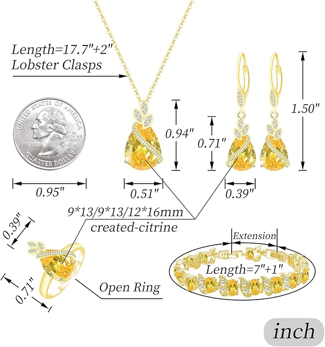 GZWHD Jewelry Set for Women CZ Earrings Necklace Ring Bracelet Set Prom Party Wedding Jewelry Gift for Mother Friend Wife