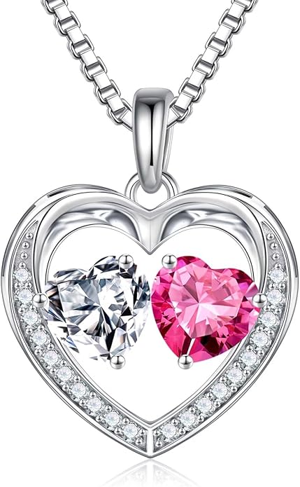 Iefil Valentines Day Gifts for Her - 925 Sterling Silver Heart Birthstone Necklace, Anniversary Birthday Gifts for Women Wife Girlfriend Mom Her