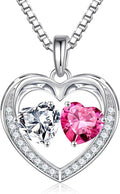 Iefil Valentines Day Gifts for Her - 925 Sterling Silver Heart Birthstone Necklace, Anniversary Birthday Gifts for Women Wife Girlfriend Mom Her