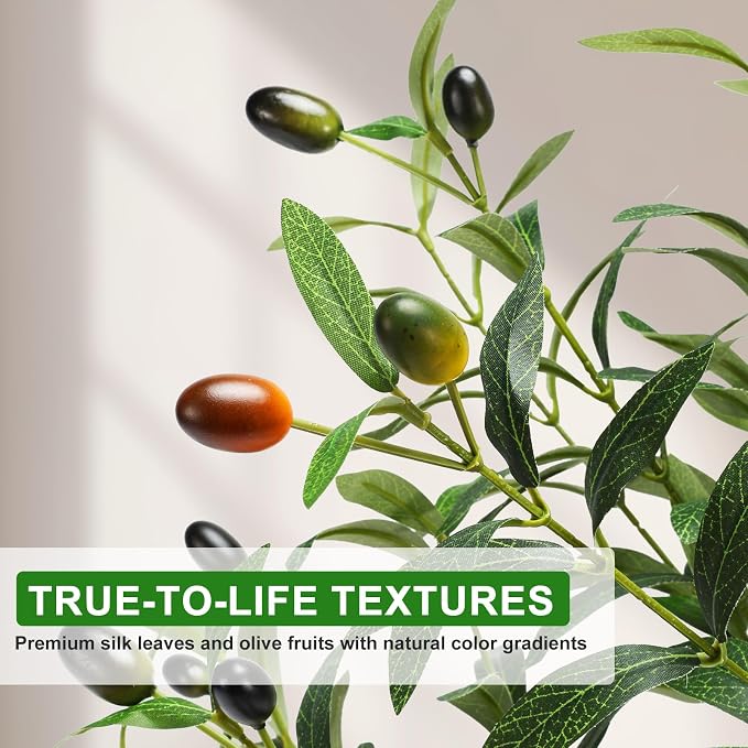 7FT Artificial Olive Tree with Lights & Planter, Tall Faux Olive Plant | Tall - Image 6