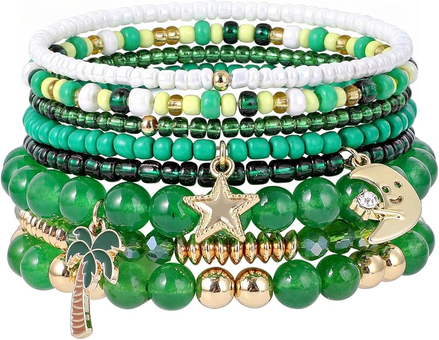 Shell Bracelet Seashell Boho Beaded Stretch Bracelets for Women Summer Beach Bracelets Starfish Charm Bracelet Stackable Gold Plated Bracelets Set for Women