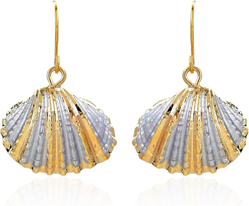 Beach Summer Sea Shell Earrings For Women, Tropical Natural Scallop Shell Jewelry Boho Earring Set Bulk Pack Vacation Dangling Drop Light Formal