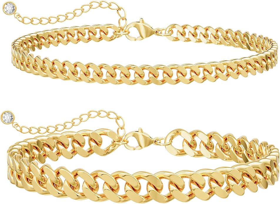 Foxgirl Gold Ankle Bracelets for Women 14K Gold Plated/Silver Anklets for Women Waterproof Minimalist Cuban Link Anklets Set Dainty Layered Ankle Bracelets Anklets for Women Gold Anklet Jewelry Gifts