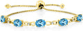 Gem Stone King 7X5MM Oval Cut Gemstone Birthstone and Accent Lab Grown Diamond Tennis Bracelet For Women In 18K Yellow Gold Plated Silver | Adjustable Bolo Bracelet For Women | Easy-On Easy-Off