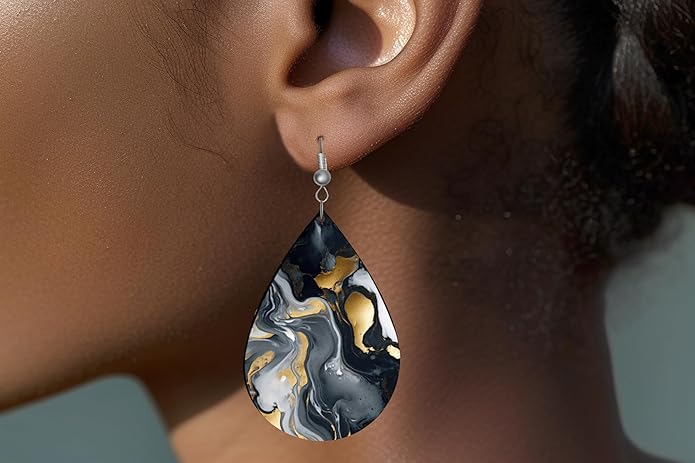 Teardrop Wood Earrings Light Weight Printed Image Dangle Jewelry, Fun and Funky