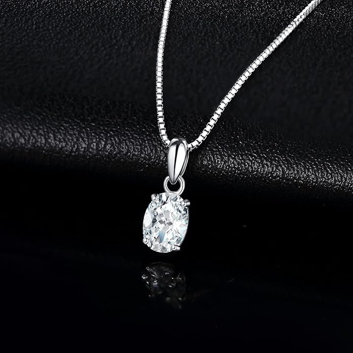 JewelryPalace Oval Cut 1ct 2ct Cubic Zirconia Solitaire Pendant Necklace for Women, 925 Sterling Silver Necklaces for Her, Classic Simulated Diamond Jewelry Set Gift, 18 Inches Chain