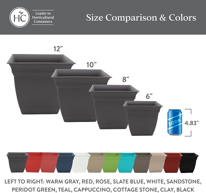 The HC Companies Eclipse Square Planter Pot, 6 Inch, Slate Blue, Attached Saucer - Image 6