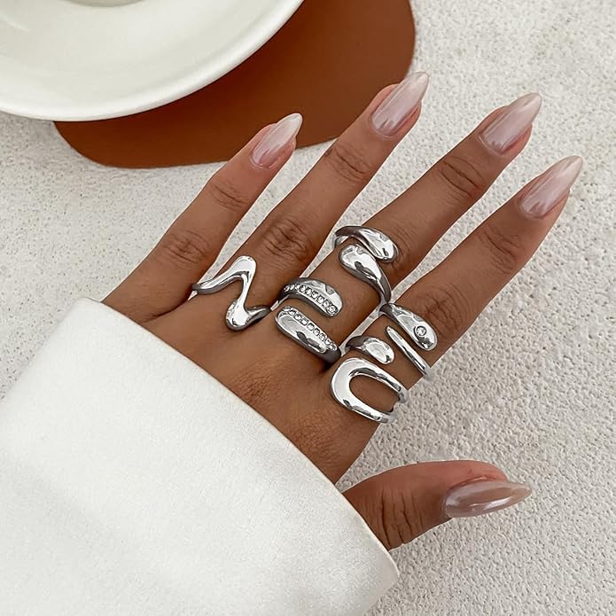 Chunky Gold Rings for Women Rhinestone Stackable Knuckle Ring Set Open Adjustable Statement Ring Set Dainty Crown Cross Midi Rings Fashion Jewelry Gift for Women