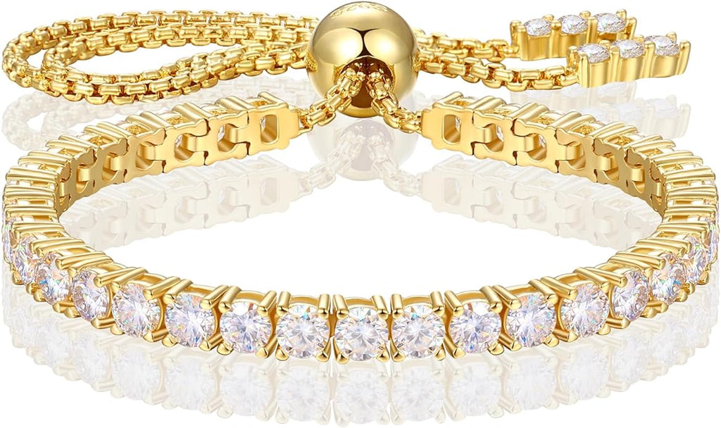 Moissanite Tennis Bracelet 1.79ct-8.69ct Adjustable Bracelet for Women 18K White Gold Plated S925 Sterling Silver Tennis Bracelet D Color VVS1 Round Cut 2/3/4mm Moissanite Bracelet Gifts for Wife/Mom