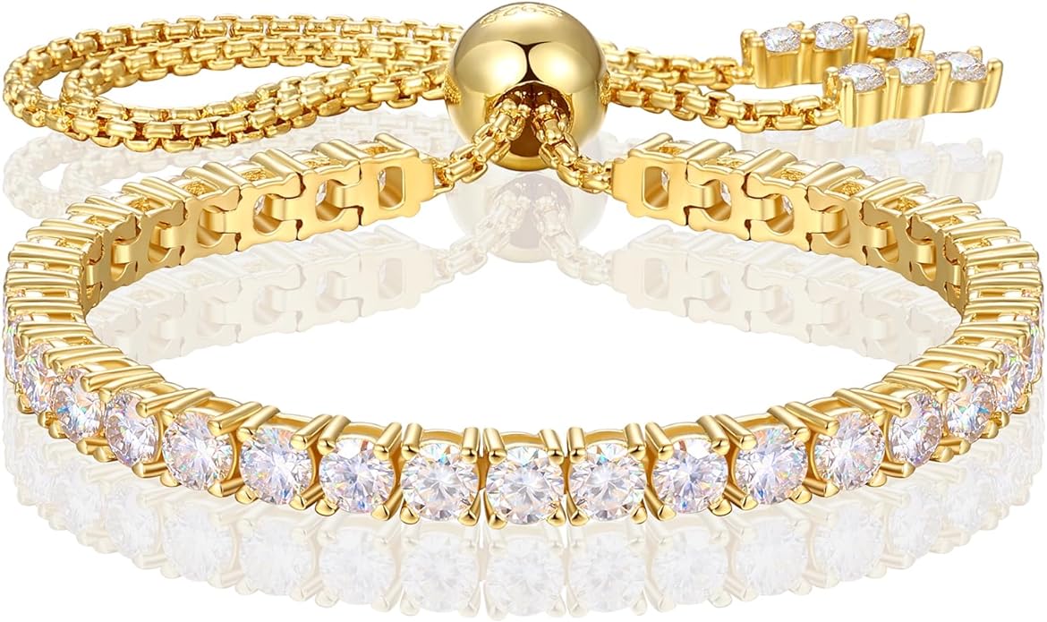 Moissanite Tennis Bracelet 1.79ct-8.69ct Adjustable Bracelet for Women 18K White Gold Plated S925 Sterling Silver Tennis Bracelet D Color VVS1 Round Cut 2/3/4mm Moissanite Bracelet Gifts for Wife/Mom