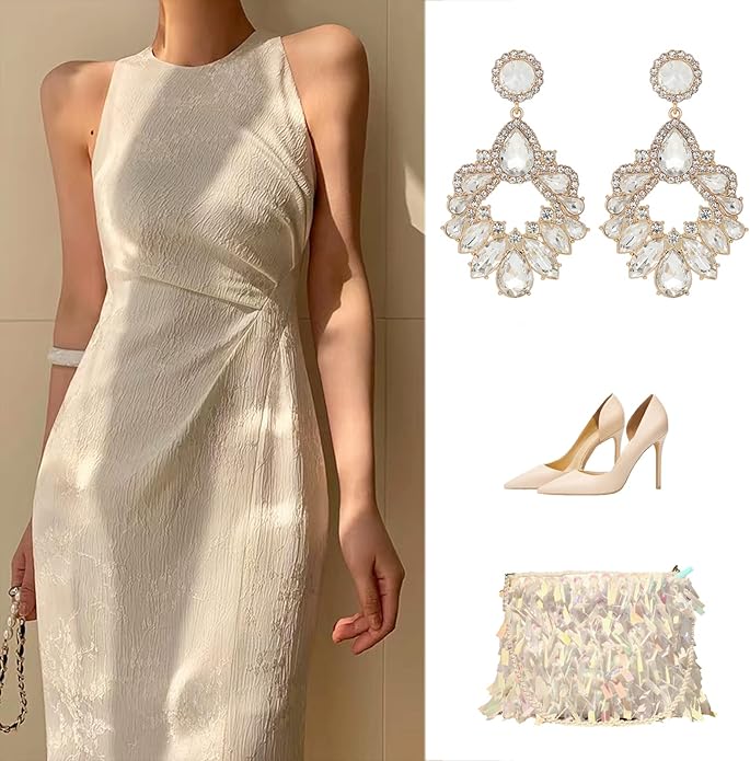 Fashion Rhinestone Statement Drop Dangle Earrings Large Colorful Crystal Chandelier Earrings for Women Bridal Wedding Party Prom
