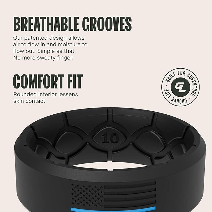Groove Life Edge Silicone Ring - Breathable Rubber Wedding Rings for Men, Unique Design, Comfort Fit Ring