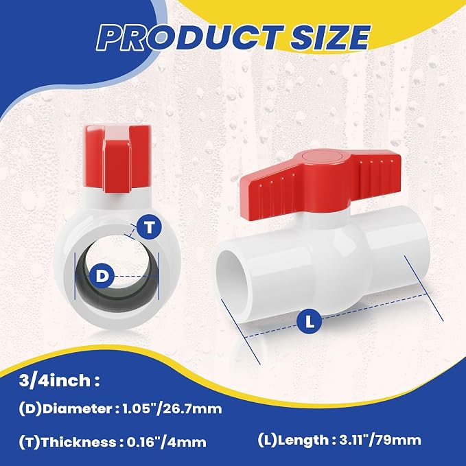 3/4 Inch PVC Ball Valve Fits 1.05" OD PVC Pipe, PVC Shut Off Valve | Heavy Duty - Image 2