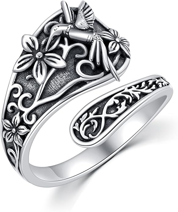 Midari Sun and Moon/Bee/Celtic/Life of Tree/Lotus Spoon Ring for Women 925 Sterling Silver Adjustable Ring Open Ring for Women Men Halloween Birthday Gift