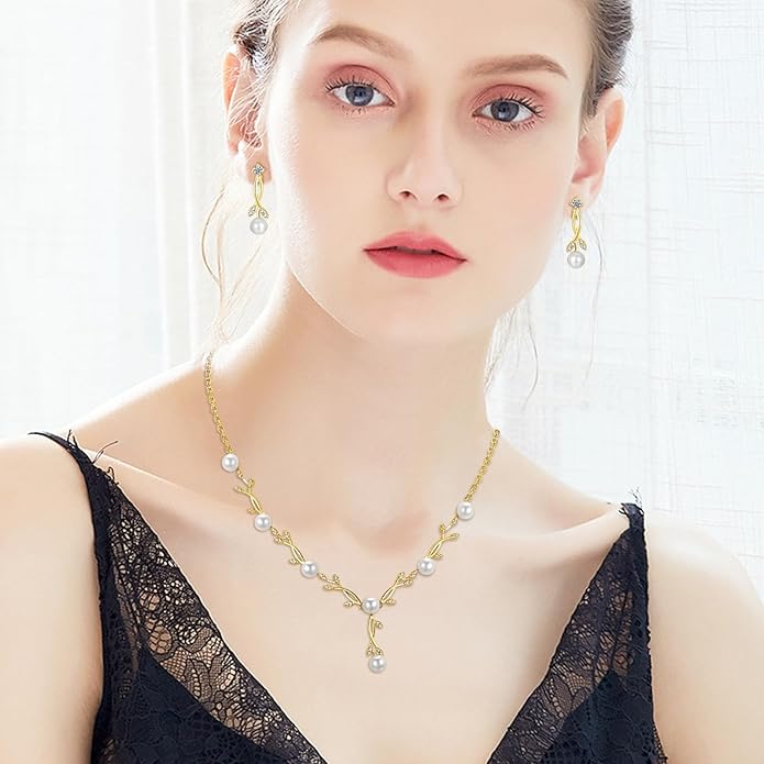 Hadskiss Jewelry Set for Women, Necklace Dangle Earrings Bracelet Set with White AAA Cubic Zirconia, Allergy Free Wedding Party Jewelry for Bridal Bridesmaid