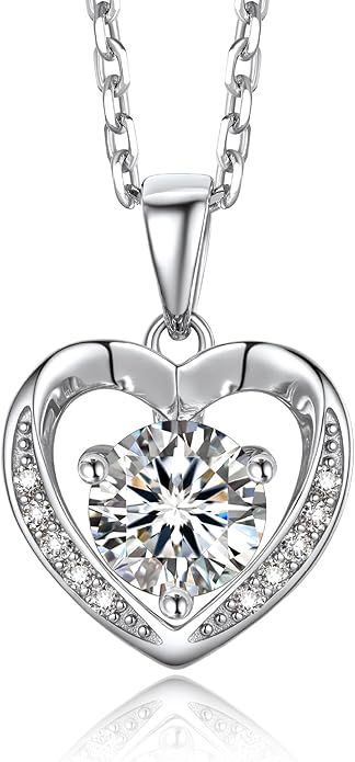 MomentWish Heart Necklace for Women Moissanite, Simulated Diamond, 925 Sterling Silver