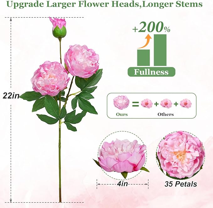 5PCS 22in Peonies Artificial Flowers, Real Touch Latex Fake Peonies | Lifelike - Image 5