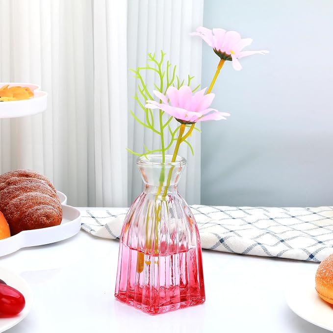 Glass Bud Vases Set of 4, Small Pink Flower Vases - Image 5