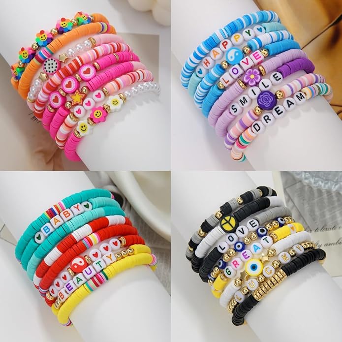 Friendship Bracelets Boho Stackable Bracelets for Women Beach Jewelry Surfer Heishi Clay Bead Bracelets