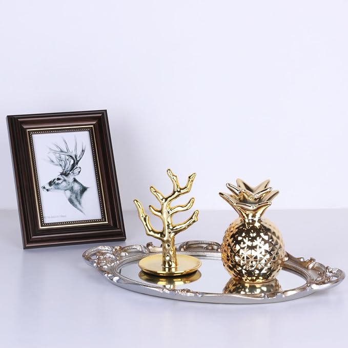 Polyresin Ellipse Antique Decorative Mirror Tray, Makeup Organizer, Jewelry - Image 5