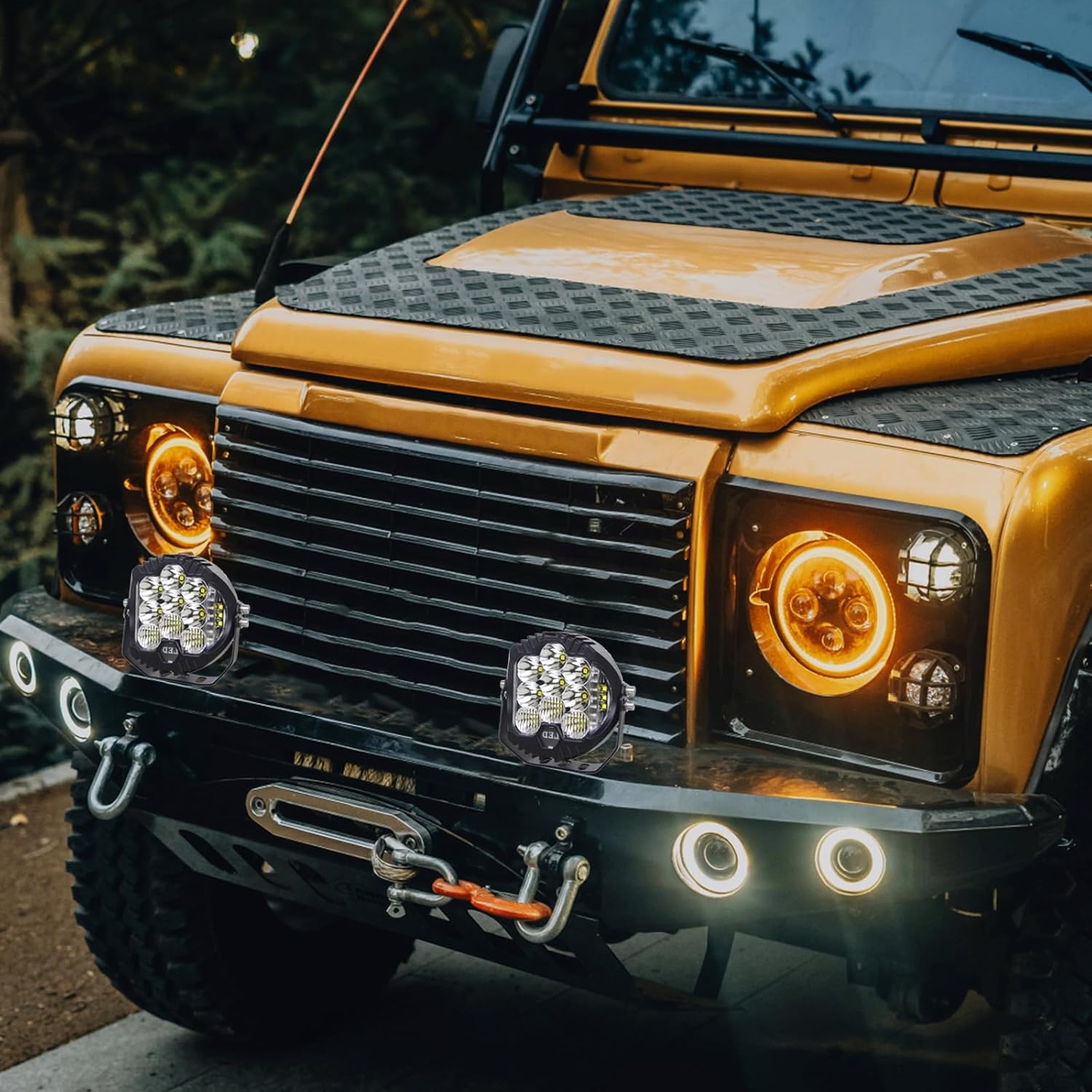 LIGBT 2PCS 7 Inch Round LED Offroad Light with DRL 90W LED Off Road Lights Super Bright Driving Spot Light Bar with Amber DRL Side Shooter Lights Waterproof 12V 24V for Pickup Trucks SUV UTV