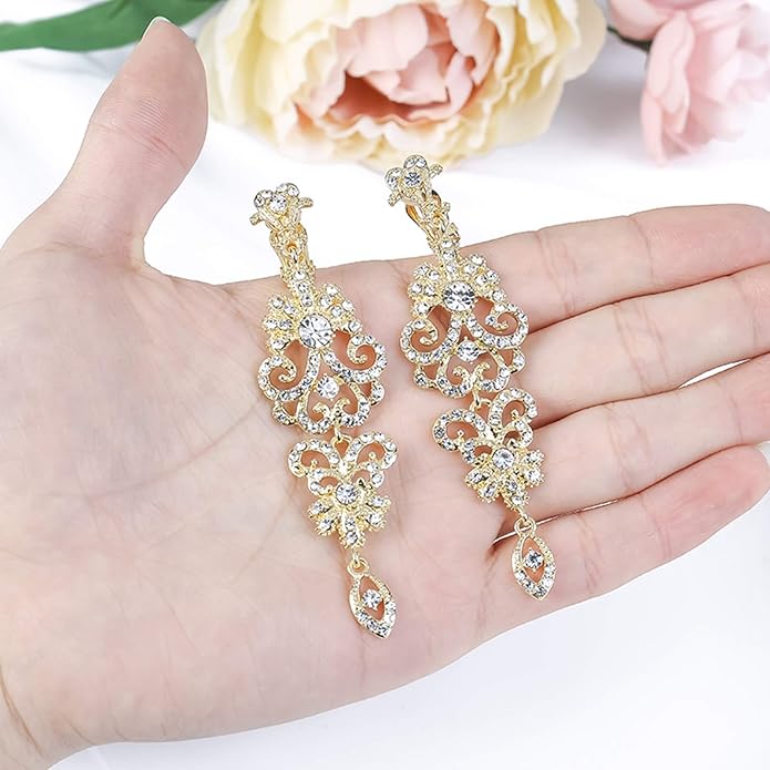 mecresh Gold/Silver Rhinestone Chandelier Wedding Bridal Dangle Earrings
