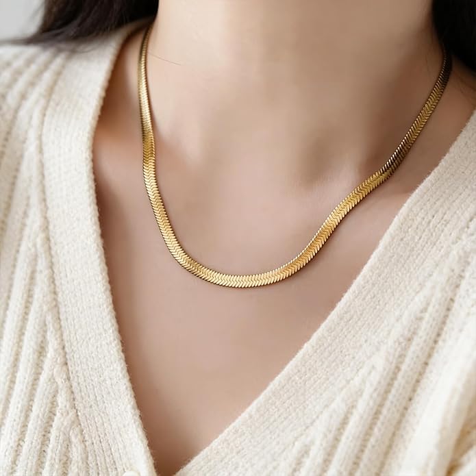 Fashion Necklace, White Gold and 18K Gold Plated Necklaces, Snake Chain, Rope Chain.Best Gift for Woman(16-18in)