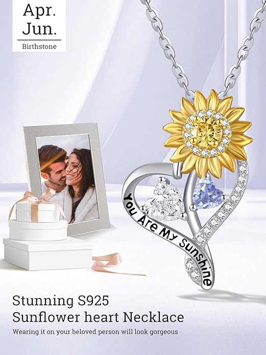 Valentine's Day Gifts for Wife 925 Sterling Silver Double Birthstone Pendant Necklaces I Love You for Always and Forever Necklace Anniversary Birthday Gifts for Wife Girlfriend Mom Her