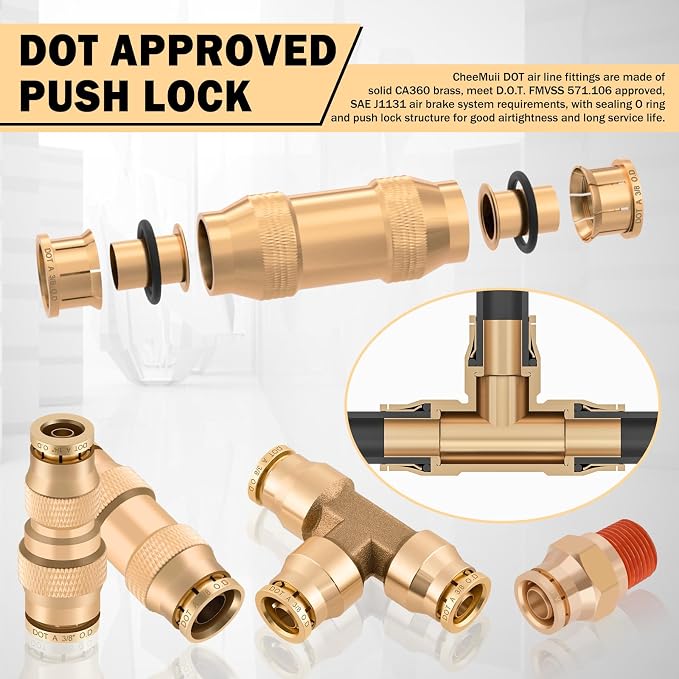 CheeMuii 136 Pcs Brass DOT Air Line Fittings Kit Push Lock DOT Air Fittings | - Image 4