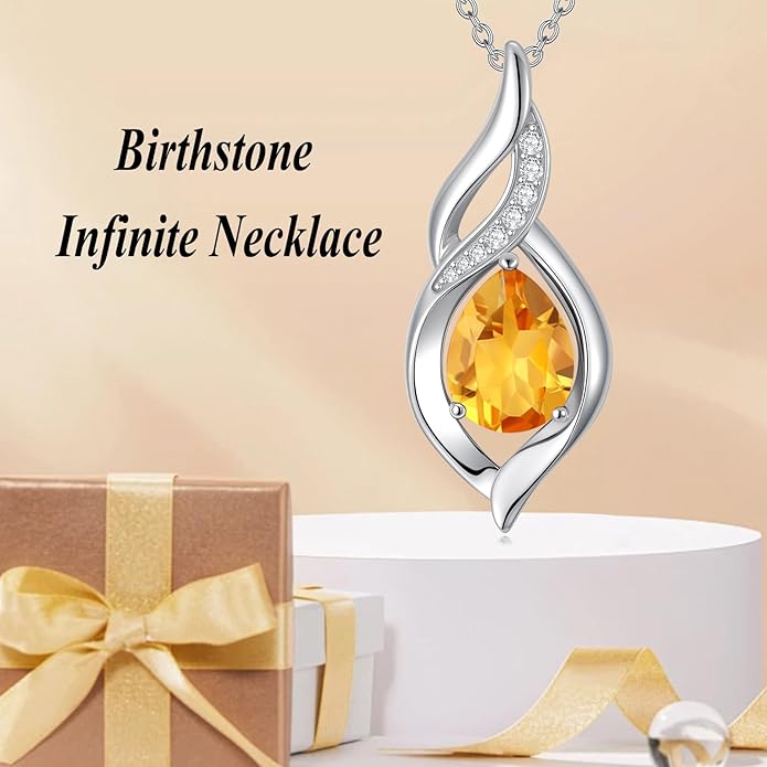 Birthstone Necklace for Women Infinity Necklaces 925 Sterling Silver Teardrop Love Birthday Jewelry Valentines Day Birthday Gifts for Her Mom Wife Girlfriend