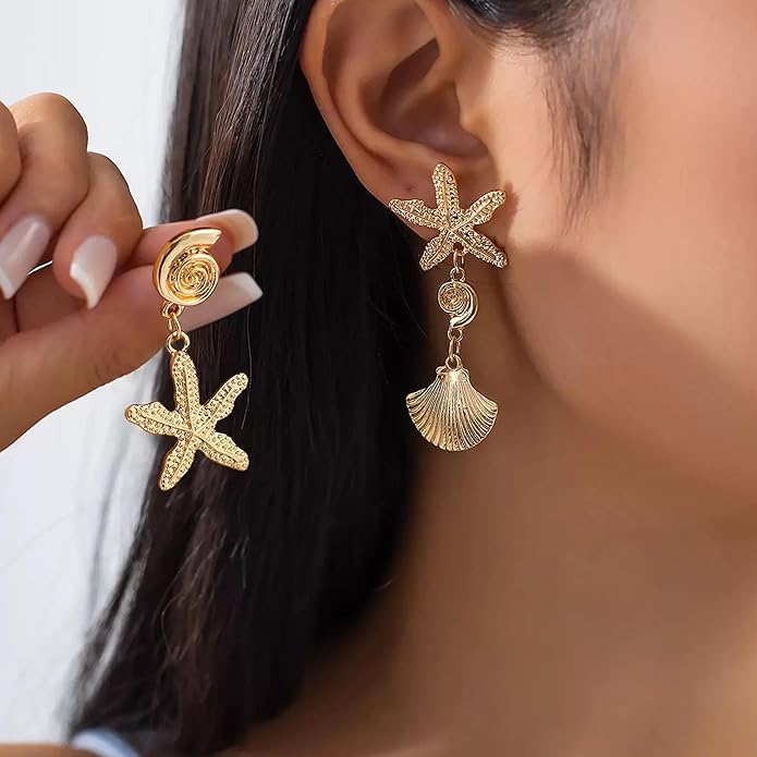 Gold Starfish Earrings for Women Trendy Dainty Starfish Statement Stud Earrings Hypoallergenic Summer Beach Ocean Coastal Jewelry