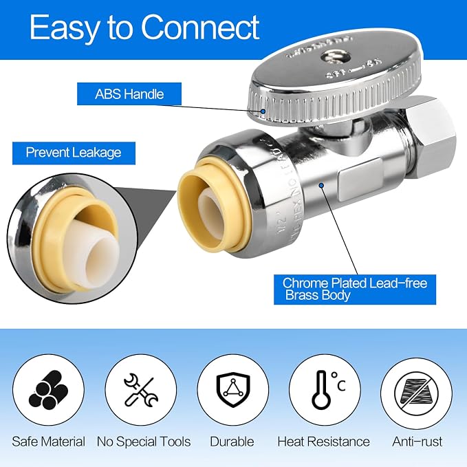 5pcs Straight Stop Valve, 1/2" PTC Input, 3/8" OD Compression Output | - Image 3