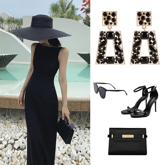 Rhinestone Rectangle Statement Earrings Colorful Crystal Geometric Drop Dangle Earrings for Women Prom Party