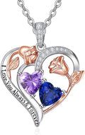 Valentine's Day Gifts for Wife 925 Sterling Silver Double Birthstone Pendant Necklaces I Love You for Always and Forever Necklace Anniversary Birthday Gifts for Wife Girlfriend Mom Her