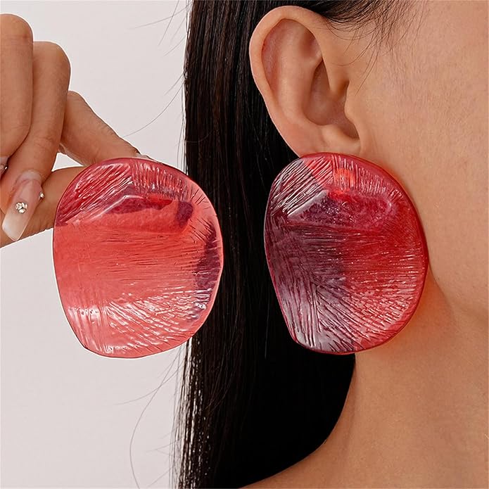 Color Resin Acrylic Earrings,Vintage Candy Color Big Round Studs Earring Chunky Exaggerated Geometric Drop Earring Statement Beach Vacation Jewelry