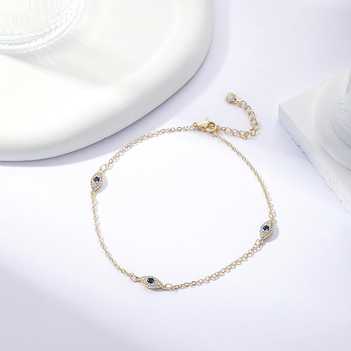 LEXODY Silver/Gold Anklets for Women, Sterling Silver Evil Eye Ankle Bracelets for Women Trendy Dainty Waterproof Anklets Set Adjustable Layered Anklet Bracelets for Women Silver Jewelry Gift