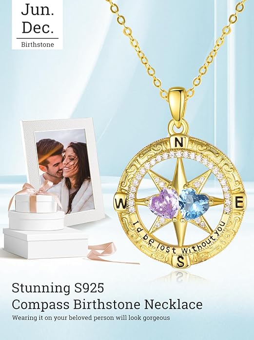 Valentine's Day Gifts for Wife 925 Sterling Silver Double Birthstone Pendant Necklaces I Love You for Always and Forever Necklace Anniversary Birthday Gifts for Wife Girlfriend Mom Her