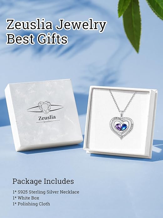 Valentine's Day Gifts for Wife 925 Sterling Silver Double Birthstone Pendant Necklaces I Love You for Always and Forever Necklace Anniversary Birthday Gifts for Wife Girlfriend Mom Her