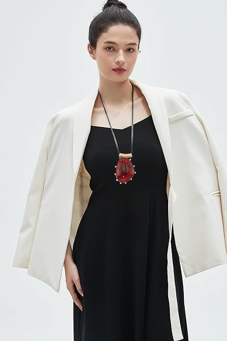 GelConnie Leather Necklace for Women Large Pendant Long Brown Necklace Circle Leather Choker Vintage Sweater Necklace Gold Chunky Boho Necklaces for Women