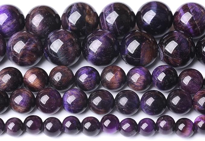 Natural Purple Tiger Eye Beads Round Loose Stone Beads Energy Gemstone Healing Power for Jewelry Making 8mm 46pcs 15"