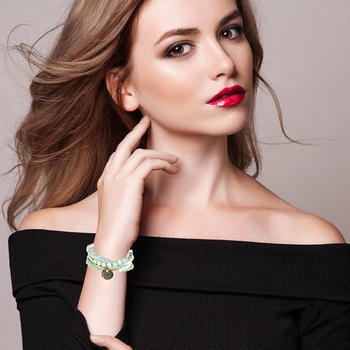 MengPa Beaded Bracelets for Women Trendy Stacks Boho Bead Bracelet Pack Friendship Jewelry