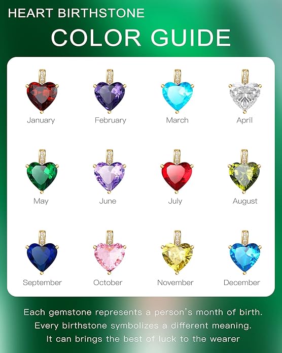 Genuine Birthstone Necklace for Women, Heart Love Necklace, Birthday Gifts for Her