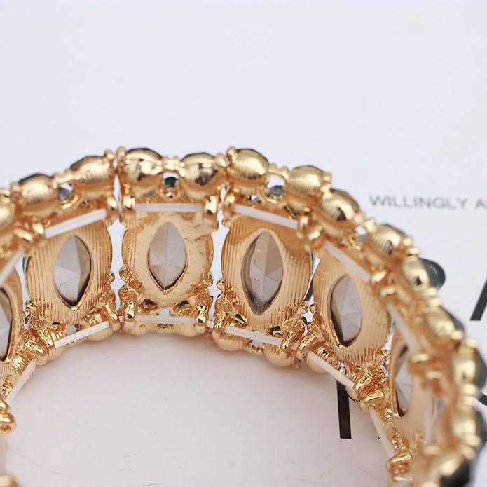 Women’s Elegant Wedding Bridal Crystal Double Row Marquise-Shape Leaf Stretch Bangle Bracelet Bride Jewelry for Women