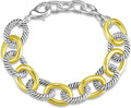 UNY JEWEL Twisted Cable Wire Link Chain Bracelet Two Tone Designer Brand Inspired Women Jewelry Valentine (2 Tone)