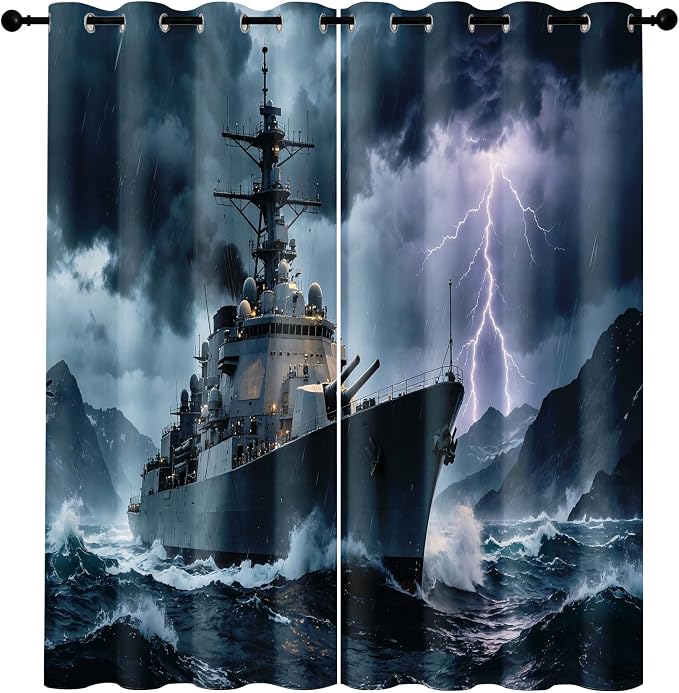 Naval Warship Blackout Curtains 52 x 84 Inch Length Set of 2 | Storm Battleship - Image 7