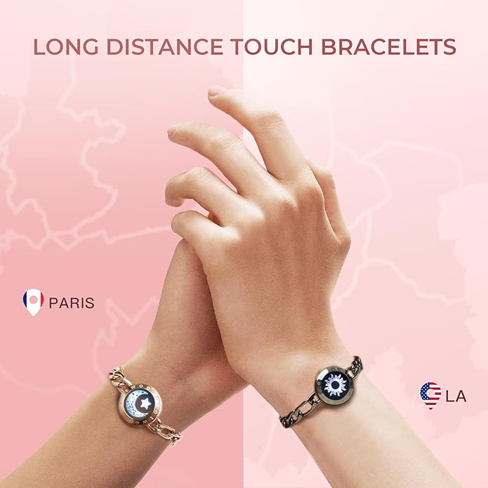 TOTWOO Long Distance Touch Bracelets for Couples, Smart Light & Vibration Love Jewelry, Long Distance Valentines Day Gifts for Him Her Women Men, One-to-One Bluetooth Pairing via App