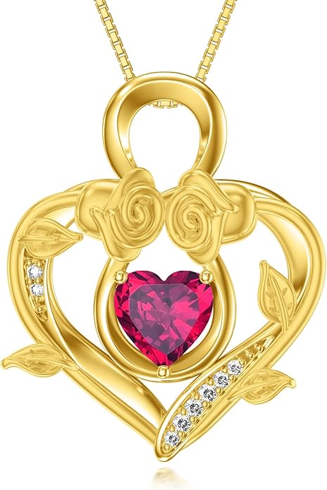 Midari 18K Gold Heart Birthstone Necklace 18K Gold Infinity Rose Necklace Birthday Christmas Jewelry Gifts for Women Wife Her Daughter Mom