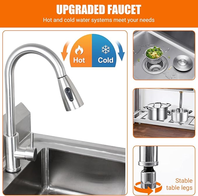 Garvee Stainless Steel Utility Sink, Commercial Kitchen Single Bowl Sink - Image 4